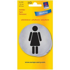 Piktogram WC Ženy AVERY, průměr 75 mm, stříbrná metalíza - 3223
