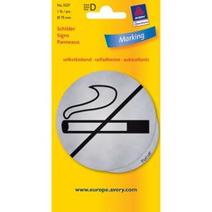 Piktogram Kouřit zakázáno AVERY, průměr 75 mm, stříbrná metalíza - 3227
