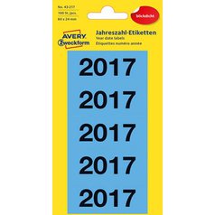 Etikety s číslem roku 2017 AVERY, 60x26 mm, 100 ks, modré - 43-217