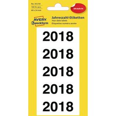 Etikety s číslem roku 2018 AVERY, 60x24 mm, 100 ks, bílé- 43-218