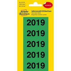 Etikety s číslem roku 2019 AVERY, 60x24 mm, 100 ks, zelené- 43-219