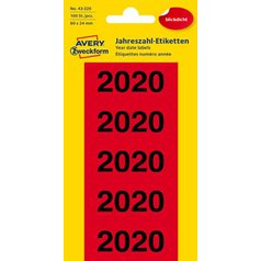 Etikety s číslem roku 2020 AVERY, 60x24 mm, 100 ks, červené- 43-220