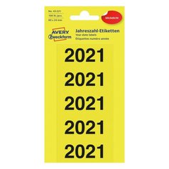 Etikety s číslem roku 2021 AVERY, 60x24 mm, 100 ks, žluté- 43-221