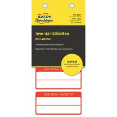 Laminátové inventární AVERY etikety pro ruční popis, 60x30 mm, červené - 6904