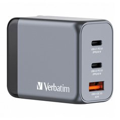 GaN cestovní nabíječka do sítě Verbatim, USB 3.0, USB C, šedá, 65 W, vyměnitelné