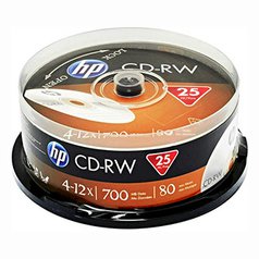 HP CD-RW, CWE00019-3, 25-pack, 700MB, 80min., bez možnosti potisku, cake box, St