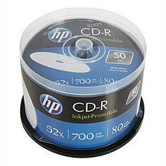 HP CD-R, CRE00017WIP-3, 50-pack, 700MB, 52x, 80min., 12cm, Printable, cake box,
