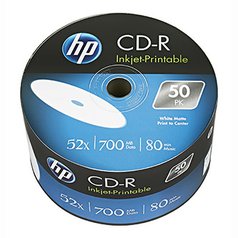 HP CD-R, CRE00070WIP-3, 50-pack, 700MB, 52x, 80min., 12cm, Printable, bulk, Stan