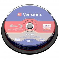 Verbatim BD-RE, Single Layer ScratchGuard Plus, 25GB, cake box, 43694, 2x, 10-pa