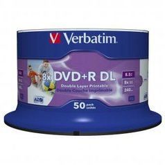 Verbatim DVD+R, 43703, Double Layer, 50-pack, 8.5GB, 8X, 12cm, General, Wide Ink