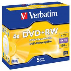 Verbatim DVD+RW, 43229, DataLife PLUS, 5-pack, 4.7GB, 4x, 12cm, General, Standar