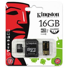 Micro SDHC 16GB Kingston Mobility Kit, čtečka+adapt.