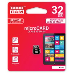 Goodram Micro Secure Digital Card, 32GB, micro SDHC, M1A0-0320R12, UHS I, pro ar