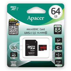 Apacer paměťová karta Secure Digital, 64GB, micro SDXC, AP64GMCSX10U5-R, UHS-I U