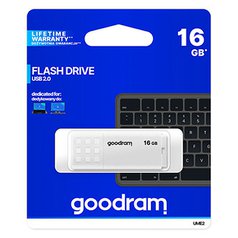 Goodram USB flash disk, USB 2.0, 16GB, UME2, bílý, UME2-0160W0R11, USB A, s kryt