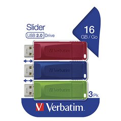 Verbatim USB flash disk, USB 2.0, 16GB, Slider, zelený, modrý, červený, 49326, U