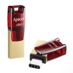 Apacer USB flash disk OTG, 3.1/3.1 Typ C, 32GB, AH180, zlatý, červený, AP32GAH18