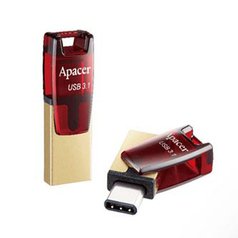 Apacer USB flash disk OTG, 3.1/3.1 Typ C, 64GB, AH180, zlatý, červený, AP64GAH18