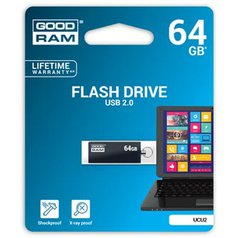 Goodram USB flash disk, 2.0, 64GB, UCU2, černý, UCU2-0640K0R11, podpora OS Win 7