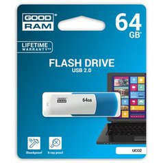 Goodram USB flash disk, 2.0, 64GB, UCO2, blue and white, UCO2-0640KWR11, podpora