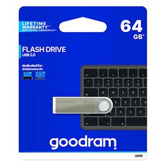 Goodram USB flash disk, USB 2.0, 64GB, UUN2, stříbrný, UUN2-0640S0R11, USB A, s