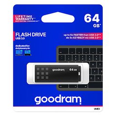 Goodram USB flash disk, USB 3.0 (3.2 Gen 1), 64GB, UME3, černý, UME3-0640K0R11,