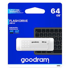 Goodram USB flash disk, USB 2.0, 64GB, UME2, bílý, UME2-0640W0R11, USB A, s kryt