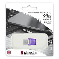Kingston USB flash disk OTG, USB 3.0, 64GB, Data Traveler microDuo3 G2, stříbrno