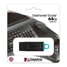 Kingston USB flash disk, USB 3.0 (3.2 Gen 1), 64GB, DataTraveler Exodia, černý,