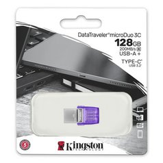 Kingston USB flash disk OTG, USB 3.0, 128GB, Data Traveler microDuo3 G2, stříbrn