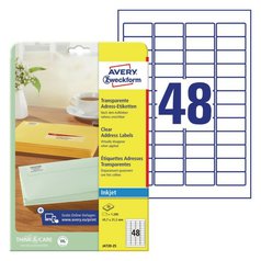 Adresní etikety AVERY QuickPEEL pro inkoust, 45,7x21,2 mm, 25 listů, A4, transparentní - J