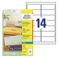 Adresní etikety AVERY QuickPEEL, inkoust, 99,1x38,1 mm, 25 listů, A4, transparent J8563-25