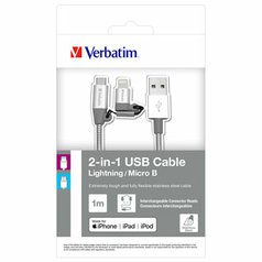 Kabel USB (2.0), USB A M- USB micro M, 1m, stříbrný, Verbatim, box, 48869, nasta