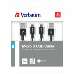 Kabel USB (2.0), USB A M- USB micro M, 1m, stříbrný, Verbatim, box, 48874, 2ks,