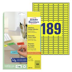 Mini etikety AVERY snímatelné, 25,4x10 mm, 20 listů, žluté - L6037-20