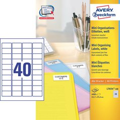 Organizační mini etikety AVERY 45,7x25,4 mm, 100 listů, A4, bílé - L7654-100