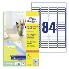 Organizační mini etikety AVERY, 46x11,1 mm, 25 listů, bílé - L7656-25