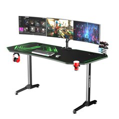 ULTRADESK Herní stůl FRAG XXL GREEN, 160 x 75 cm, 75 cm, držák nápojů a slucháte