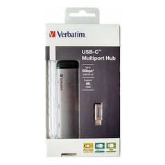 USB (3.1) hub 4-port, 49140, šedá, délka kabelu 15cm, Verbatim, adaptér USB C na