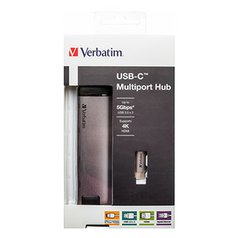USB (3.1) hub 5-port, 49141, šedá, délka kabelu 15cm, Verbatim, adaptér USB C na